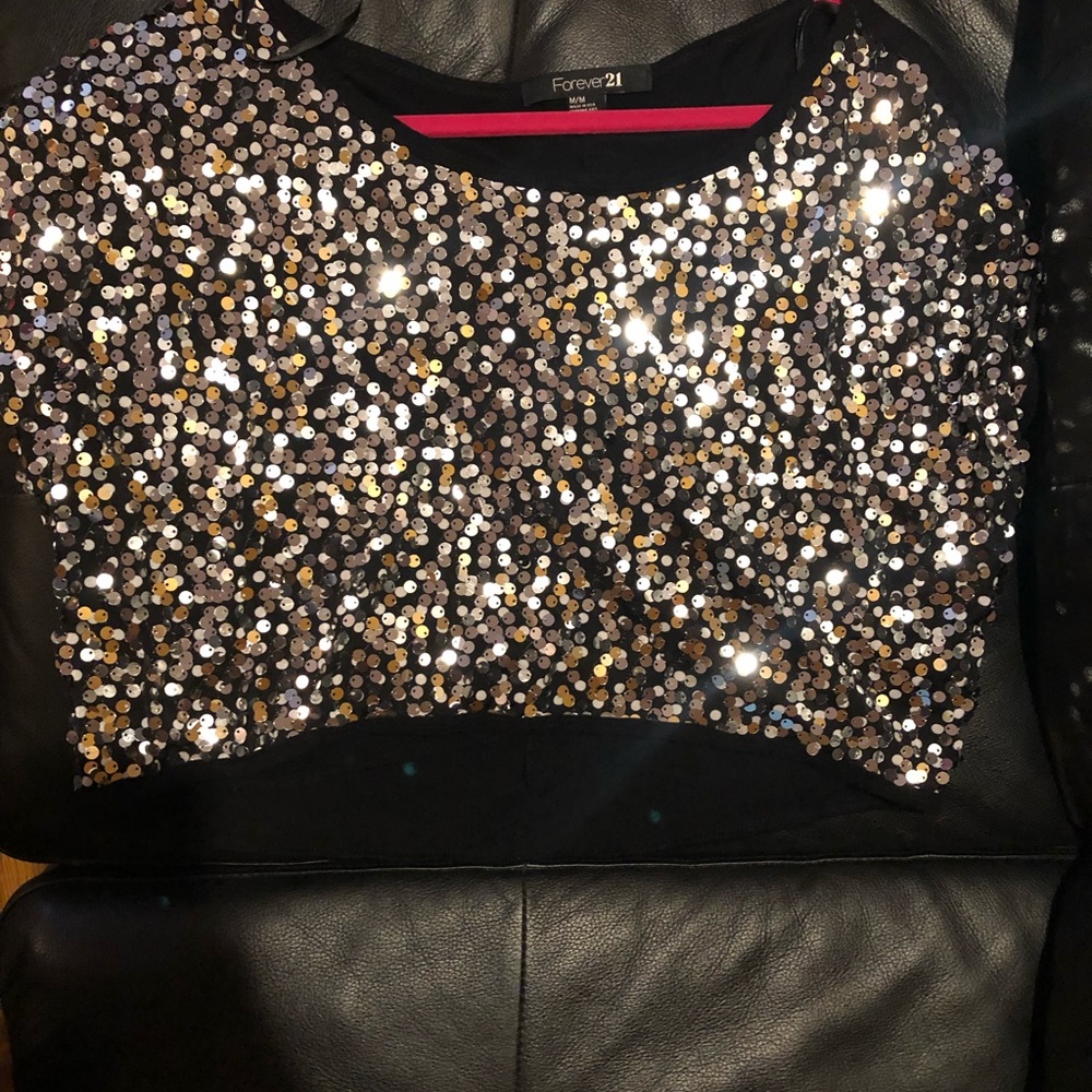 Sequin & Black Crop Top